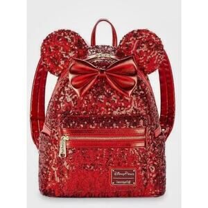 New DISNEY LOUNGEFLY Exclusive Red Sequin MINNIE MOUSE EARS Mini Backpack NWT